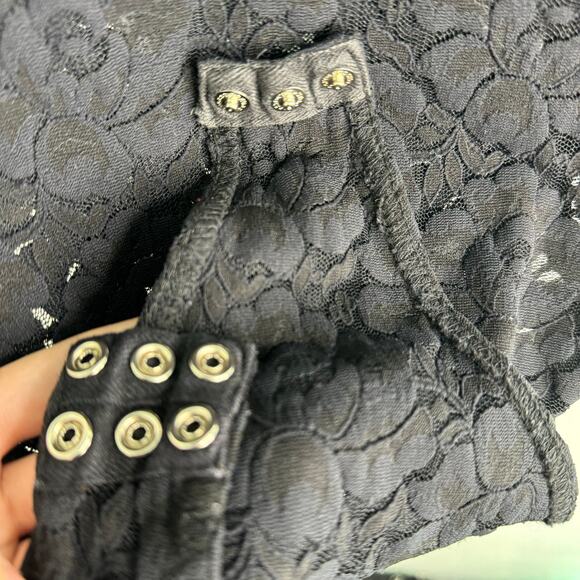 Cache Vintage 90s Lace Black Semi Sheer Sleeveless Bodysuit Size Large - Picture 9 of 12